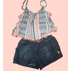 Polo Little Girl 4T Summer Romper w/ Denim Shorts & Fringe Top
